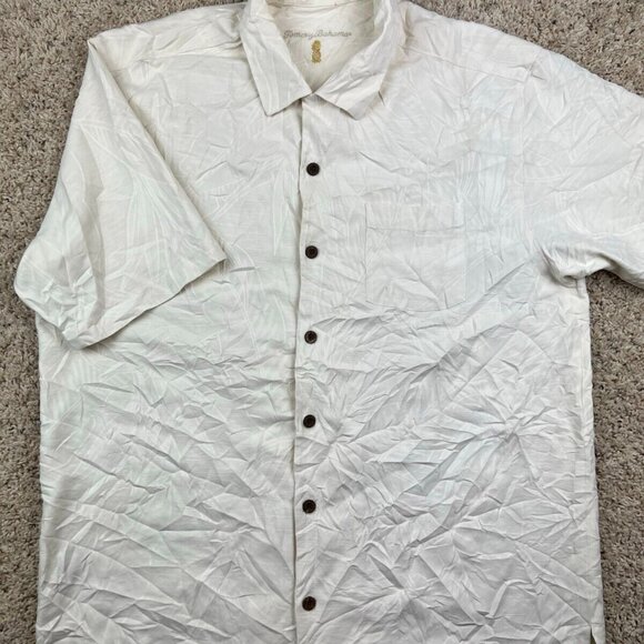 Tommy Bahama Button Up Shirt Ivory Short Sleeve Collared Casual All Silk LARGE - Picture 1 of 8
